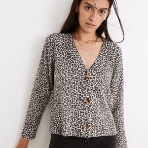 MADEWELL Vintage Ditsy Floral Coziest Yarn Ribbed Cardigan Sweater Size Medium